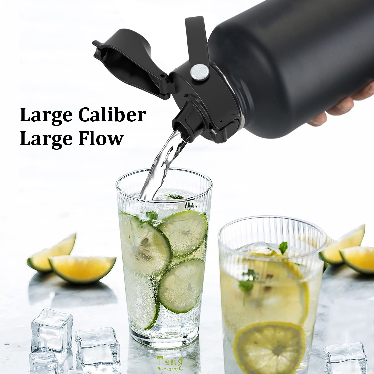 Water Bottle Insulated 64 Oz- Straw Lid And Auto Spout Lid, Leak Proof, Vacuum Insulated, Large Metal Stainless Steel Water Jug